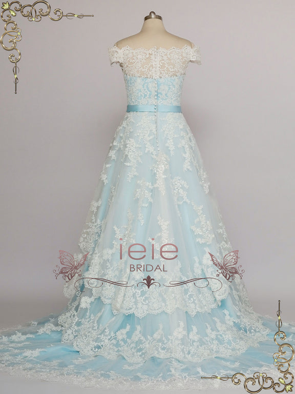 Blue Lace Wedding Dress with Tiered Lace Skirt MADELYN ieie Bridal