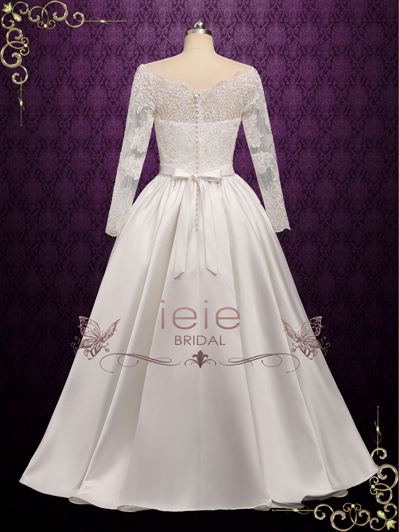 Lace Ball Gown Wedding Dress with Wide V Neck | Cassidy