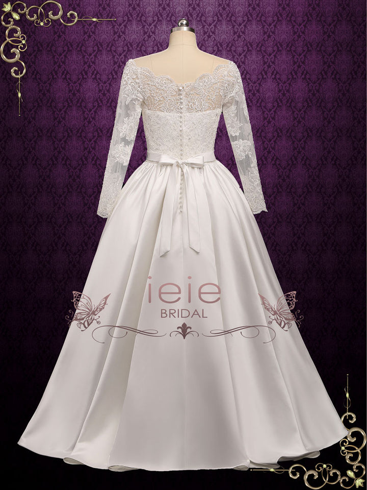 Lace Ball Gown Wedding Dress with Wide V Neck | Cassidy