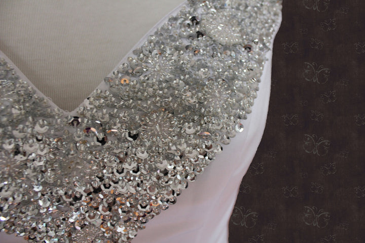 Strapless Jeweled V Neck Tulle Ball Gown Princess Wedding Dress | Penny