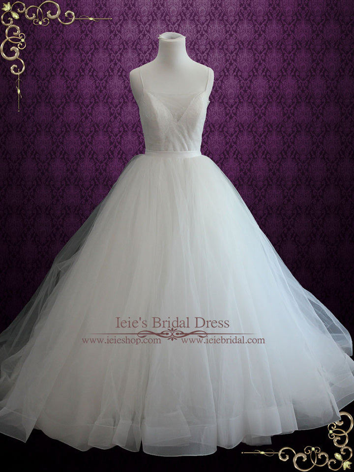 Simple 2 Piece Convertible Ball Gown Wedding Dress with Detachable Tulle Skirt | Jill