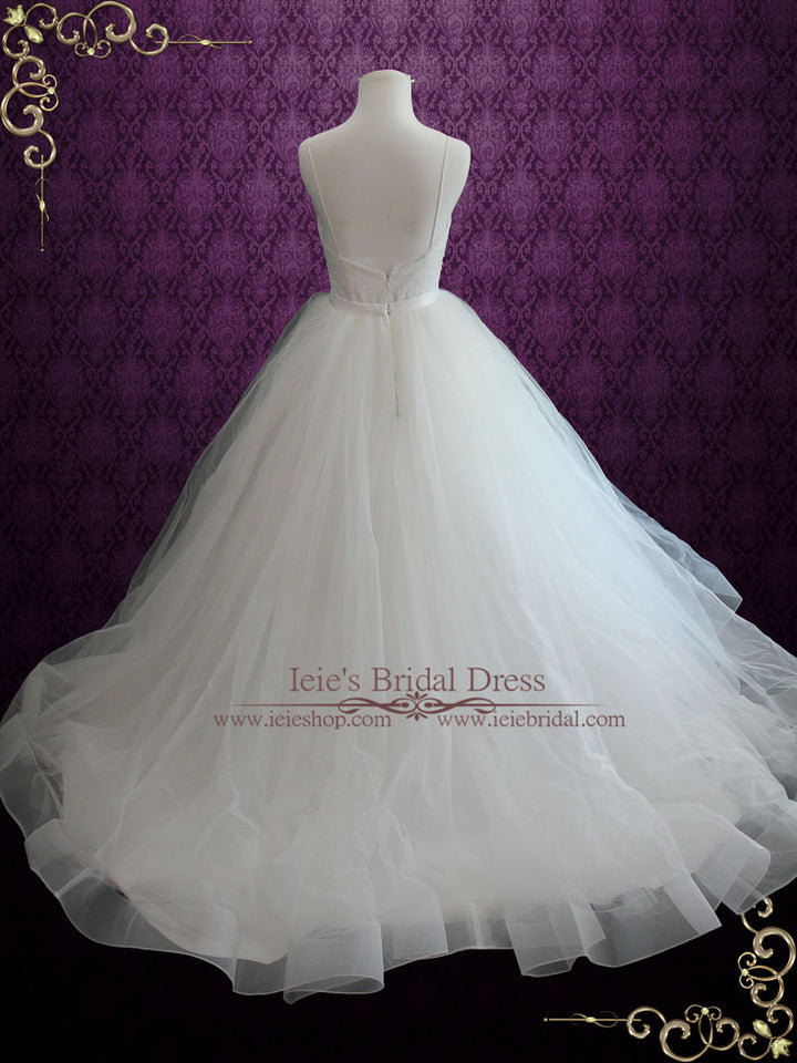 Simple 2 Piece Convertible Ball Gown Wedding Dress with Detachable Tulle Skirt | Jill