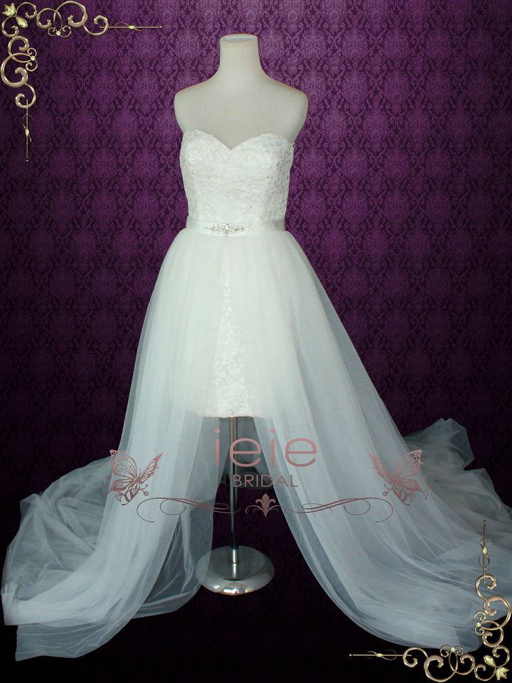 Strapless Convertible Wedding Dress with Tulle Skirt NINA Size 4 / White Strapless Convertible Wedding Dress with Tulle Skirt NINA Size 4 / White