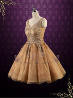 Metallic Brown Short Formal Evening Dress | Corrie