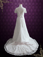Cotton Lace Wedding Dress With Short Sleeves | Ellenia