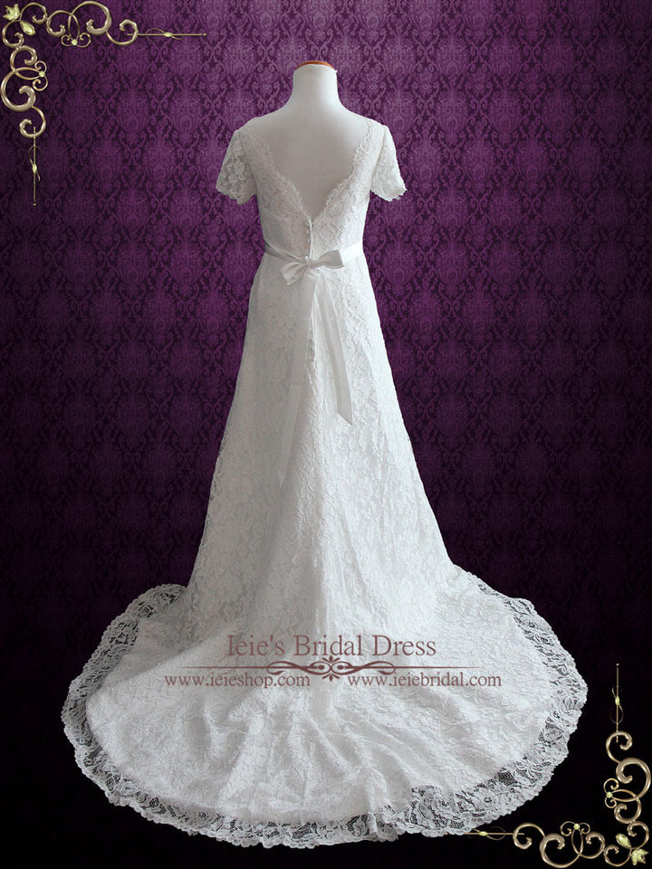 Cotton Lace Wedding Dress With Short Sleeves | Ellenia