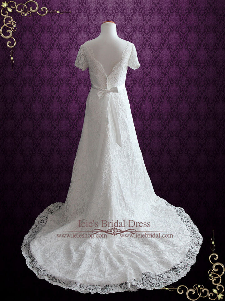 Cotton Lace Wedding Dress With Short Sleeves | Ellenia