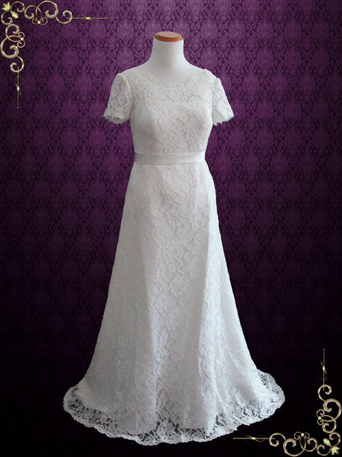 Cotton Lace Wedding Dress With Short Sleeves | Ellenia