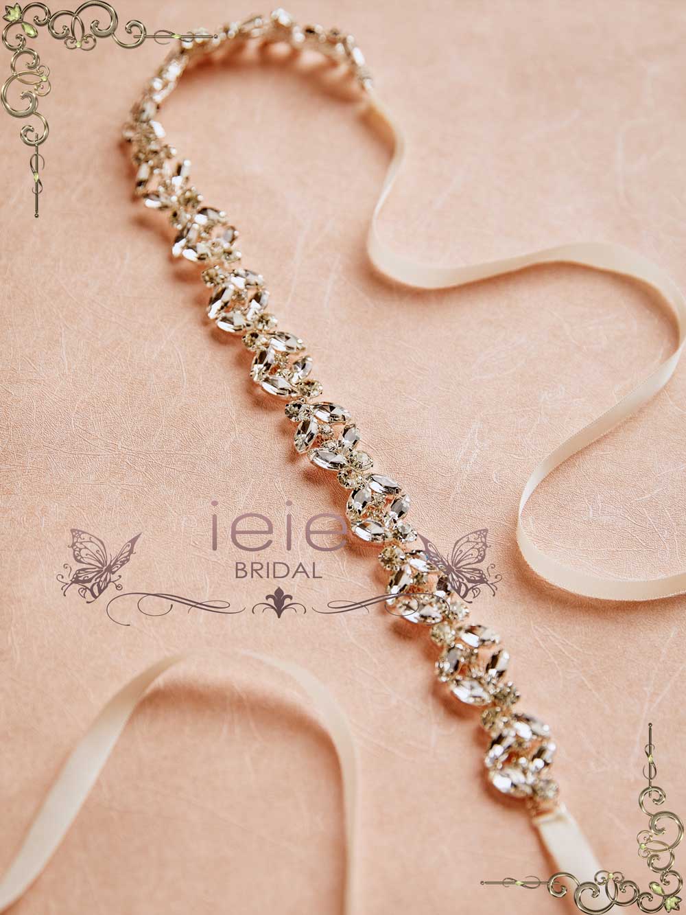 Crystal Rhinestone Tie On Sash for Wedding Dress BT2012