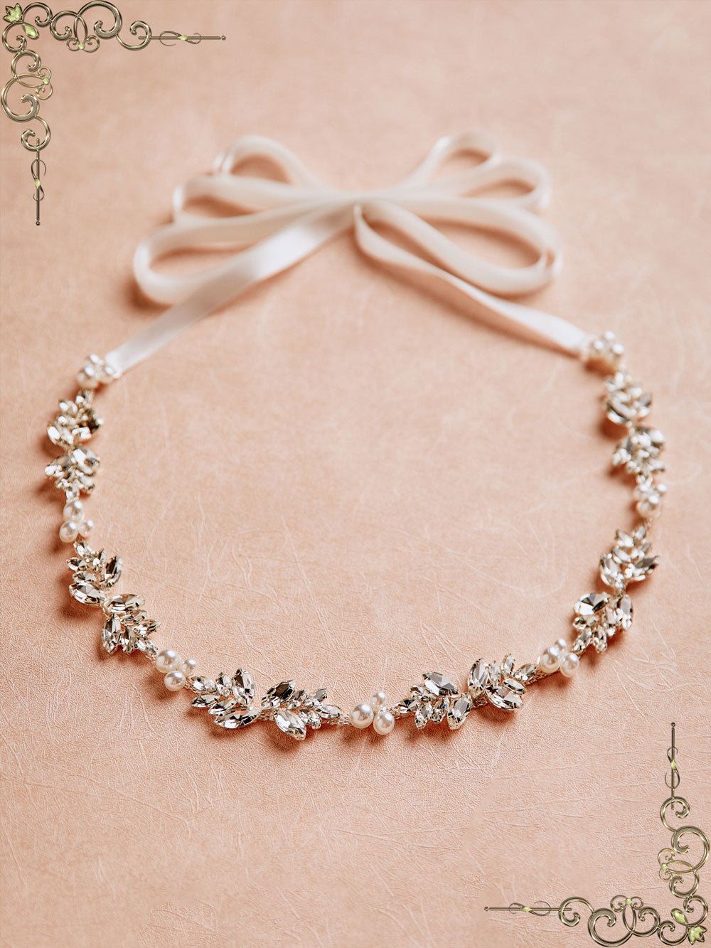 Crystal and Pearl Rhinestone Jeweled Tie On Sash BT2016