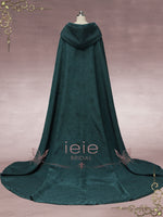 Medieval Regency Dark Green Wedding Cloak with Hood