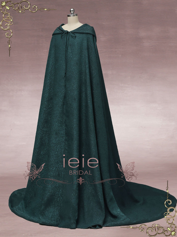 Medieval Regency Dark Green Wedding Cloak with Hood