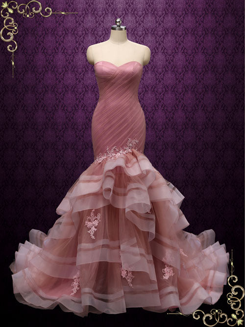Strapless Dark Pink Mermaid Wedding Dress ROSEA