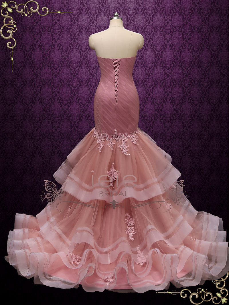 Strapless Dark Pink Mermaid Wedding Dress ROSEA