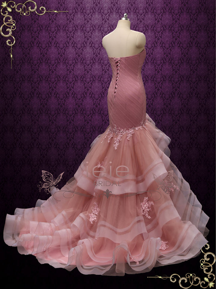 Strapless Dark Pink Mermaid Wedding Dress ROSEA