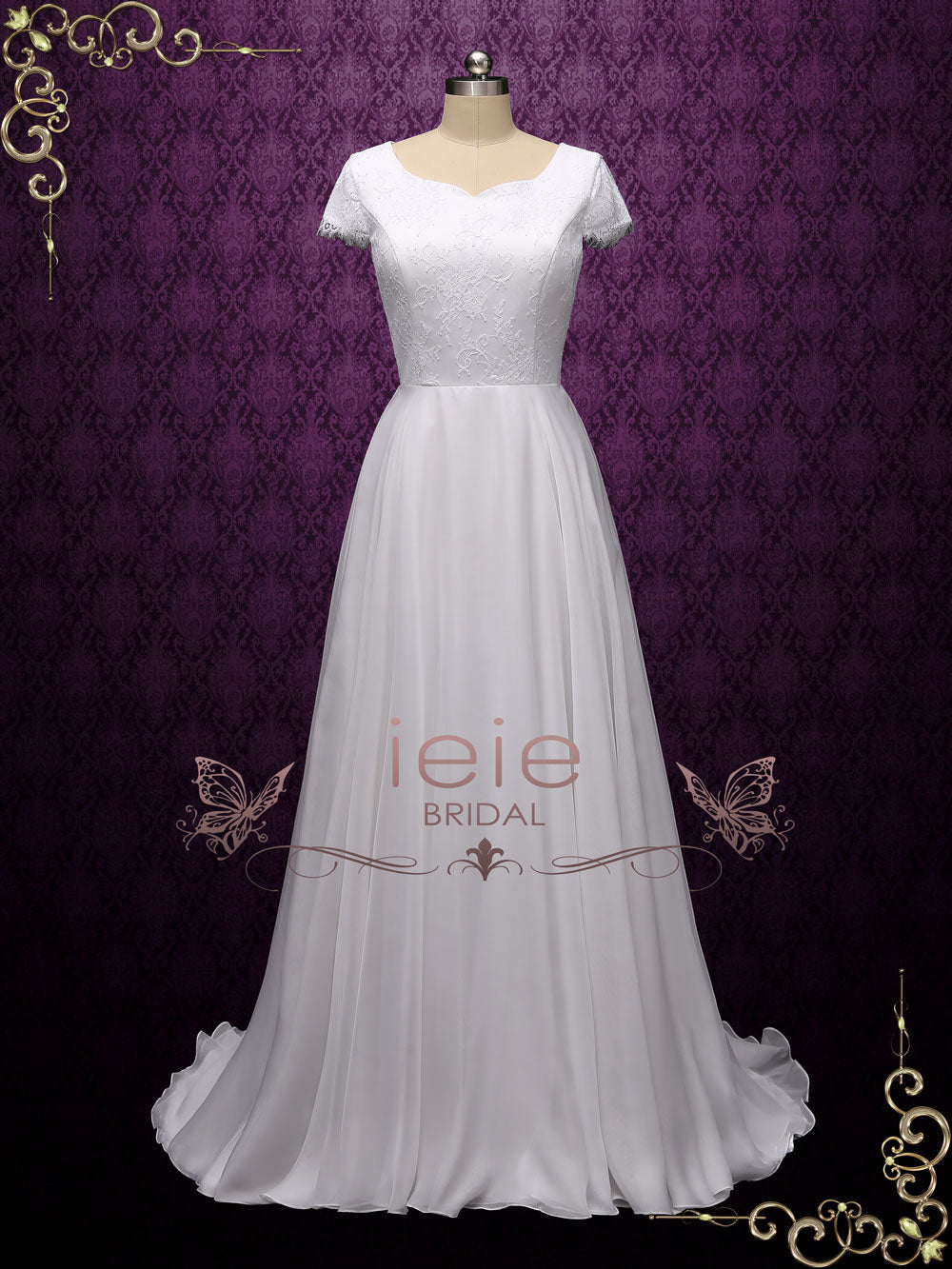 Vintage Style Lace Chiffon Wedding Dress