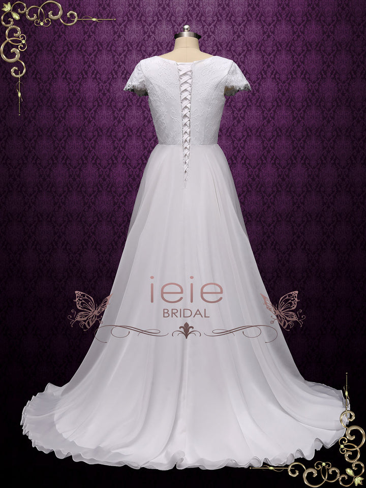 Vintage Style Lace Chiffon Wedding Dress Size 22w / Ivory Vintage Style Lace Chiffon Wedding Dress Size 22w / Ivory