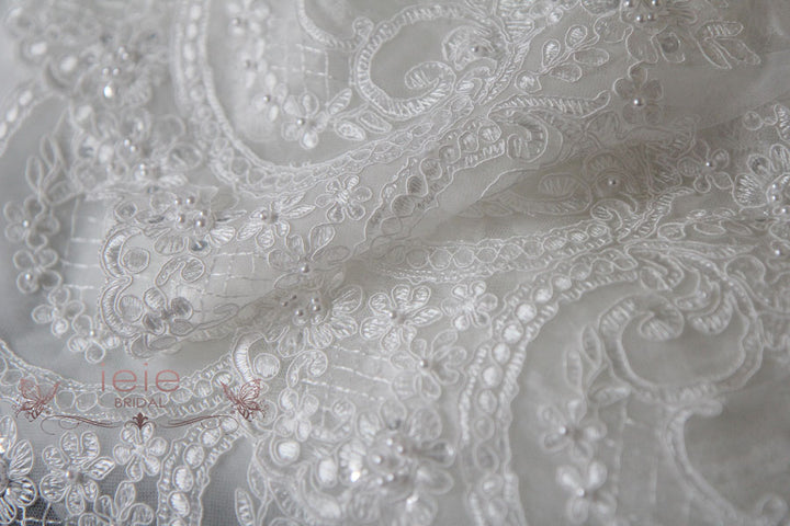 Cathedral Length Wedding Veil with Wide Lace from Midway VG1096