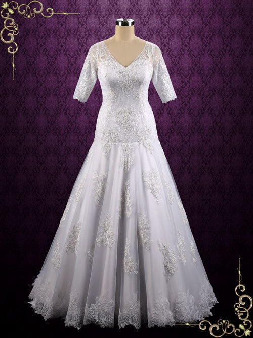 Vintage Lace Wedding Dress with Illusion Lace Back MALIKA