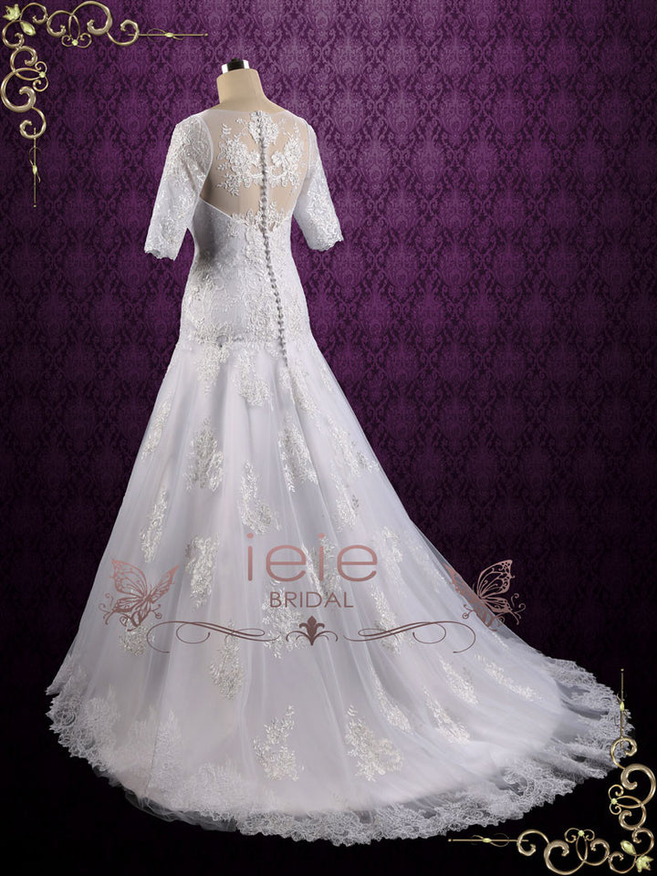 Vintage Lace Wedding Dress with Illusion Lace Back MALIKA