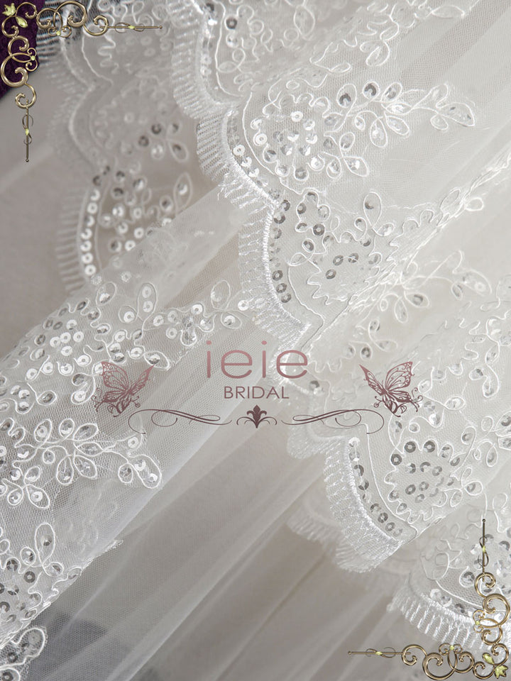 Short Wedding Veil with Sequin Lace Edge VG2005