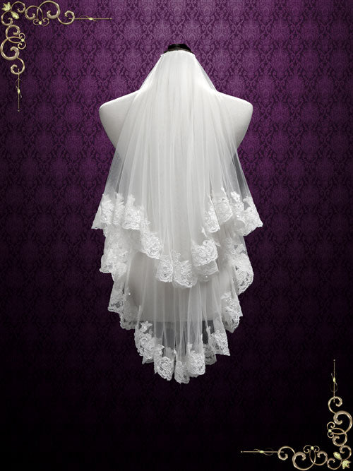 Short Ivory Lace Wedding Veil with Blusher VG1015