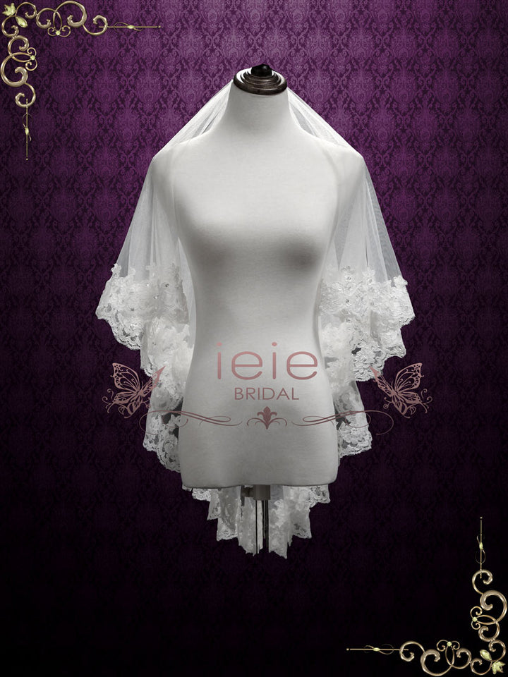 Short Ivory Lace Wedding Veil with Blusher VG1015