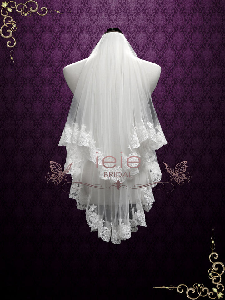 Short Ivory Lace Wedding Veil with Blusher VG1015