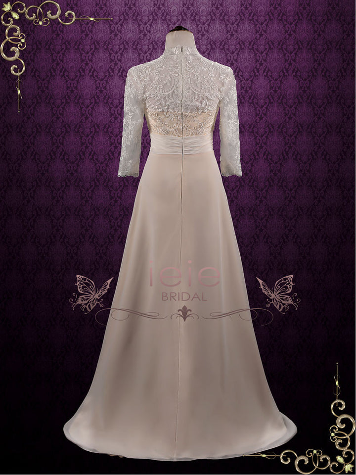 Elegant Slim Chiffon Lace Wedding Dress with Sleeves ZINNIA