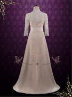 Elegant Slim Chiffon Lace Wedding Dress with Sleeves ZINNIA