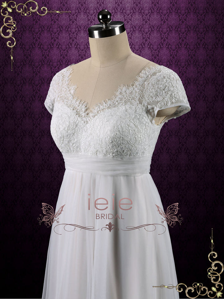 Vintage Empire Waist French Lace Tulle Wedding Dress COLETTE