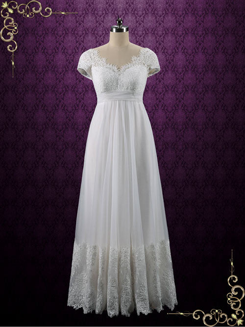 Vintage Empire Waist French Lace Tulle Wedding Dress COLETTE