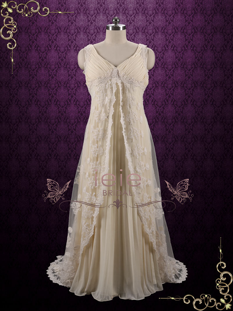 Boho Style Lace Wedding Dress with Empire Waist ARISA Size 18W / Dark Ivory