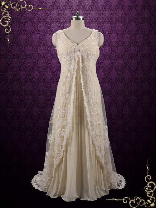 empire waist lace wedding dress Boho Style with ARISA Size 18W / Dark Ivory pattern:checkered Color:Butter line Body Shape Different Types of Traditional