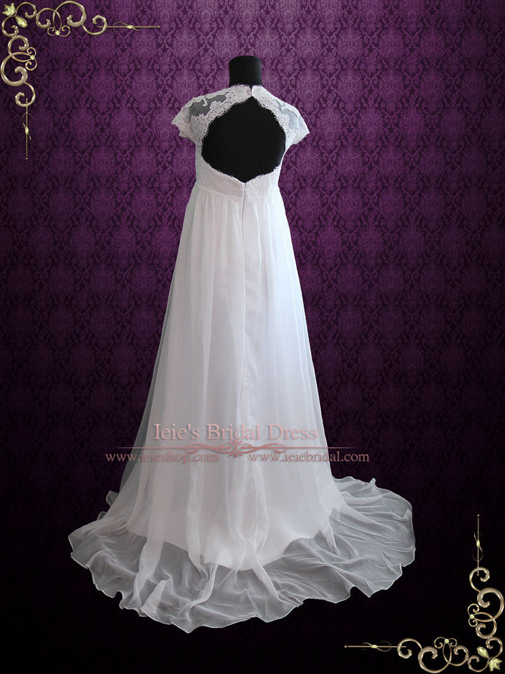 Beach Empire Soft Chiffon Wedding Dress with Cap Sleeves and Keyhole Back | Ellie Size 6 / Ivory Beach Empire Soft Chiffon Wedding Dress with Cap Sleeves and Keyhole Back | Ellie Size 6 / Ivory