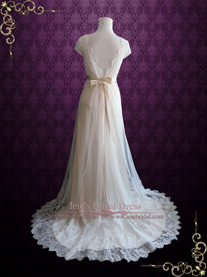 Vintage Style Lace Wedding Dress with Cap Sleeves CHARISSA Size 4 / Ivory Vintage Style Lace Wedding Dress with Cap Sleeves CHARISSA Size 4 / Ivory