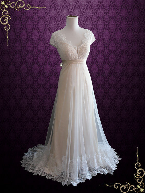 Vintage Style Lace Wedding Dress with Cap Sleeves CHARISSA