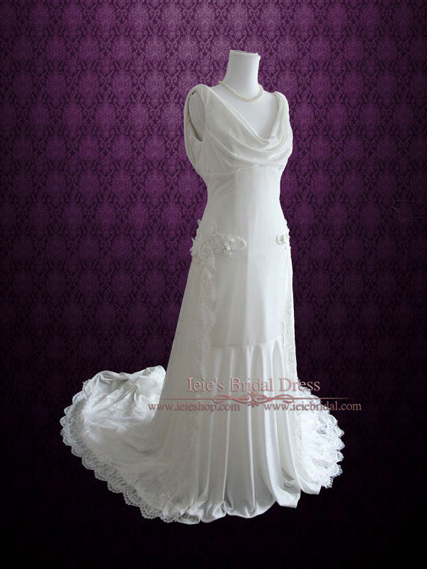 Ethereal Grecian Velvet Wedding Dress with Cowl Neck | Celeste Ethereal Grecian Velvet Wedding Dress with Cowl Neck | Celeste