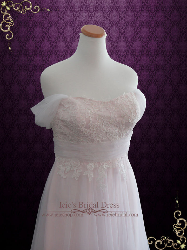 Blush Pink Lace Tulle Wedding Dress DALMAR