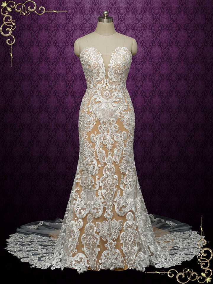 Mermaid Lace Wedding Dress with Matching Veil | ISADORA Size 6 / Ivory/Beige / No Veil Mermaid Lace Wedding Dress with Matching Veil | ISADORA Size 6 / Ivory/Beige / No Veil