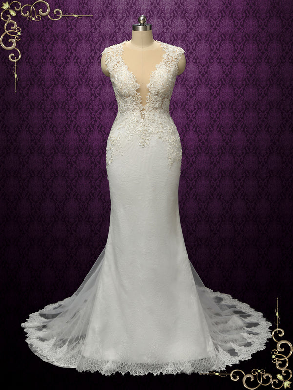 Luxurious Vintage Style Fitted Lace Wedding Dress ENICE
