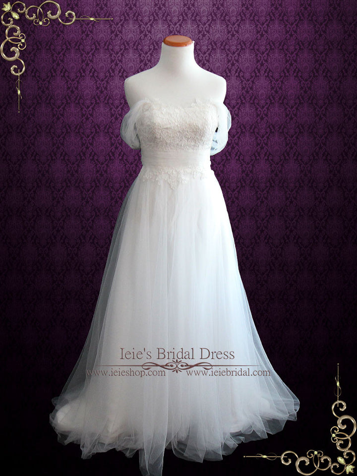 Soft Lace and Tulle Wedding Dress with Off Shoulder Straps DALMAR Size 14 / Ivory Soft Lace and Tulle Wedding Dress with Off Shoulder Straps DALMAR Size 14 / Ivory
