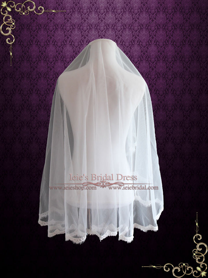 Fingertip Length Mantilla Wedding Veil with Eyelash Edge | VG1073