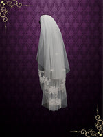 Two Tier Fingertip Lace Bridal Wedding Veil with Flower Applique VG1017