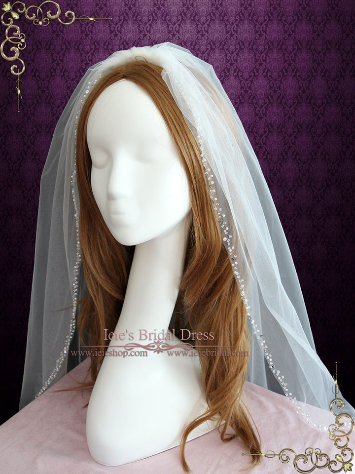 One Layer Fingertip Wedding Veil with Beaded Edge VG1063