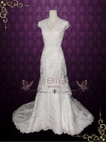 Modest Scallop Hem Cap Sleeves Fitted A-line Wedding Dress | Michelle