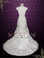 Modest Scallop Hem Cap Sleeves Fitted A-line Wedding Dress | Michelle
