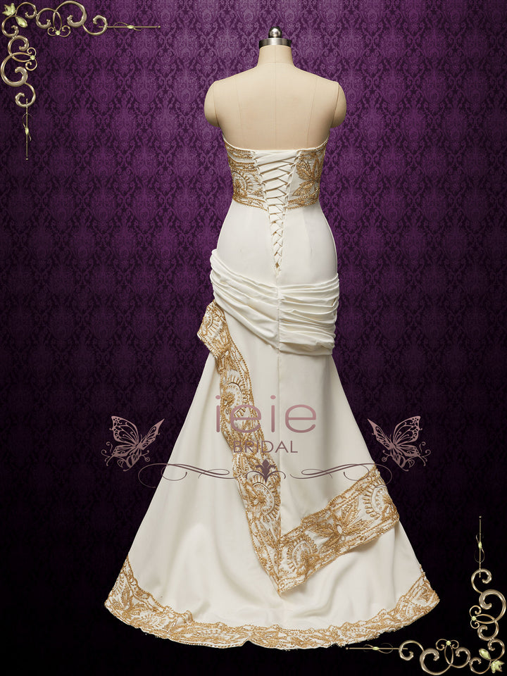 Moulin Rouge Inspired Ivory Wedding Dress with Gold Embroideries CAMBRIE