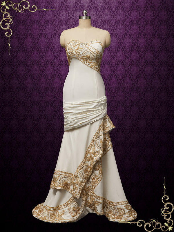 Moulin Rouge Inspired Ivory Wedding Dress with Gold Embroideries CAMBRIE