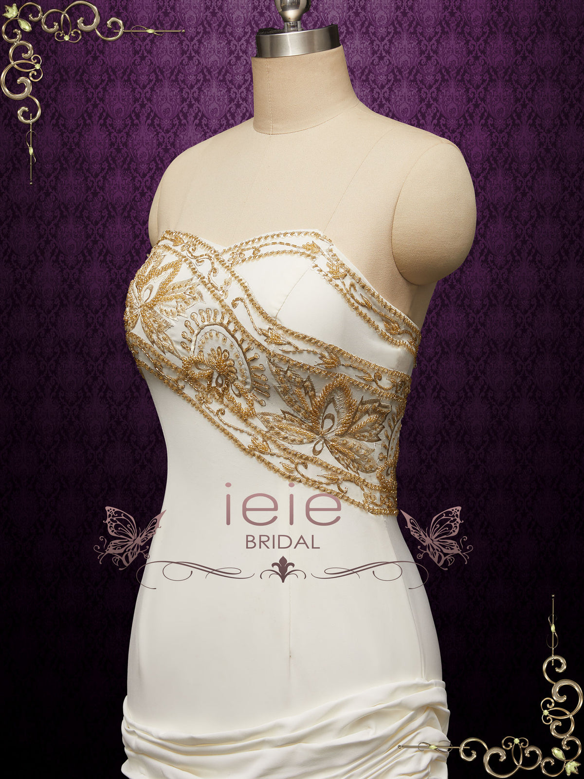 Moulin Rouge Inspired Ivory Wedding Dress with Gold Embroideries CAMBRIE